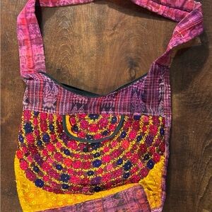 Vibrant Pink and Yellow Embroidered Shoulder Bag